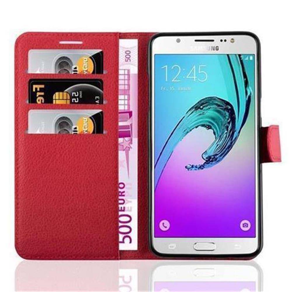 Cadorabo Hülle für Samsung Galaxy J7 2016 Schutz Hülle in Rot Handyhülle Etui Case Cover Magnetverschluss