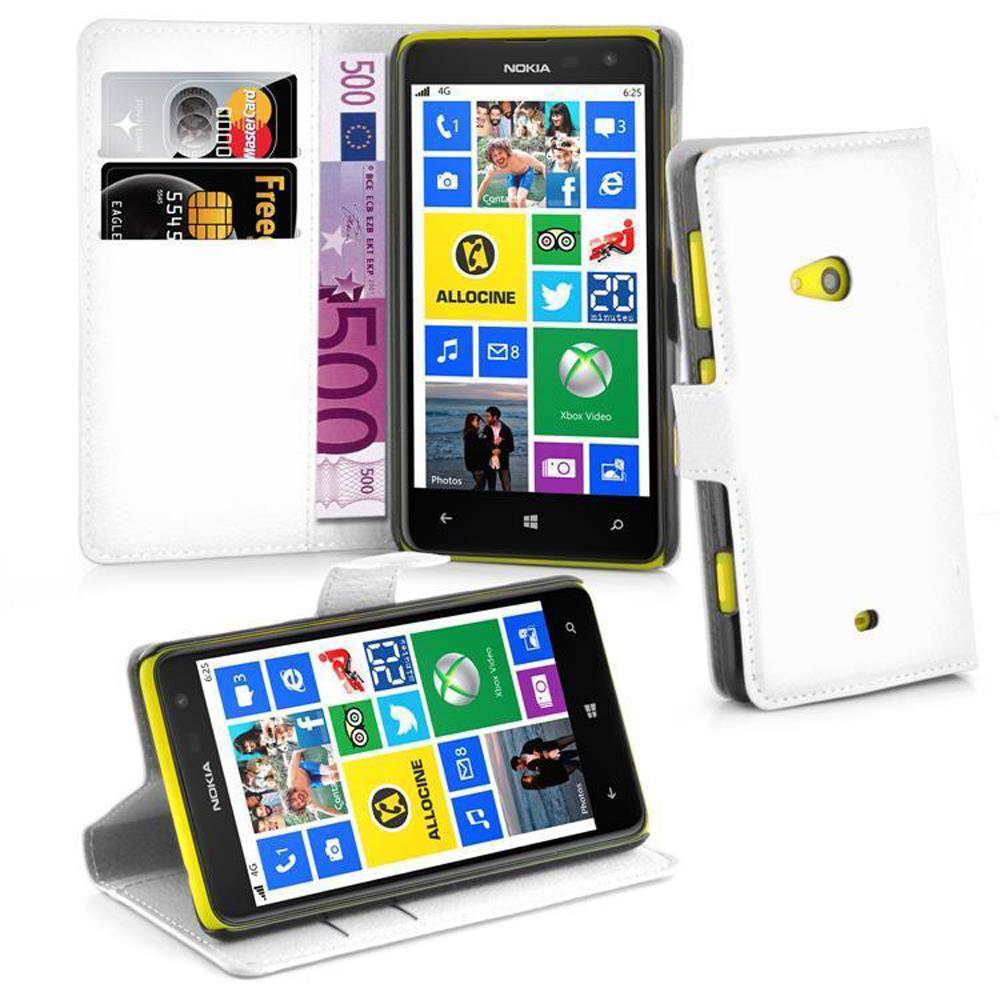 Cadorabo Hülle für Nokia Lumia 625 Schutz Hülle in Weiß Handyhülle Etui Case Cover Magnetverschluss
