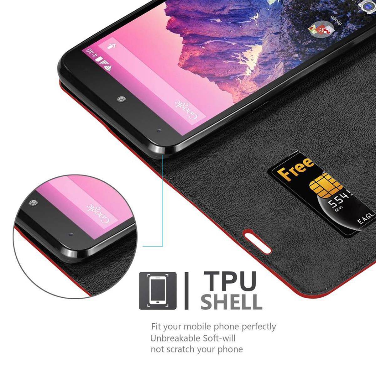 Cadorabo Hülle für LG Google NEXUS 5 Schutz Hülle in Rot Handyhülle Etui Case Cover Magnetverschluss