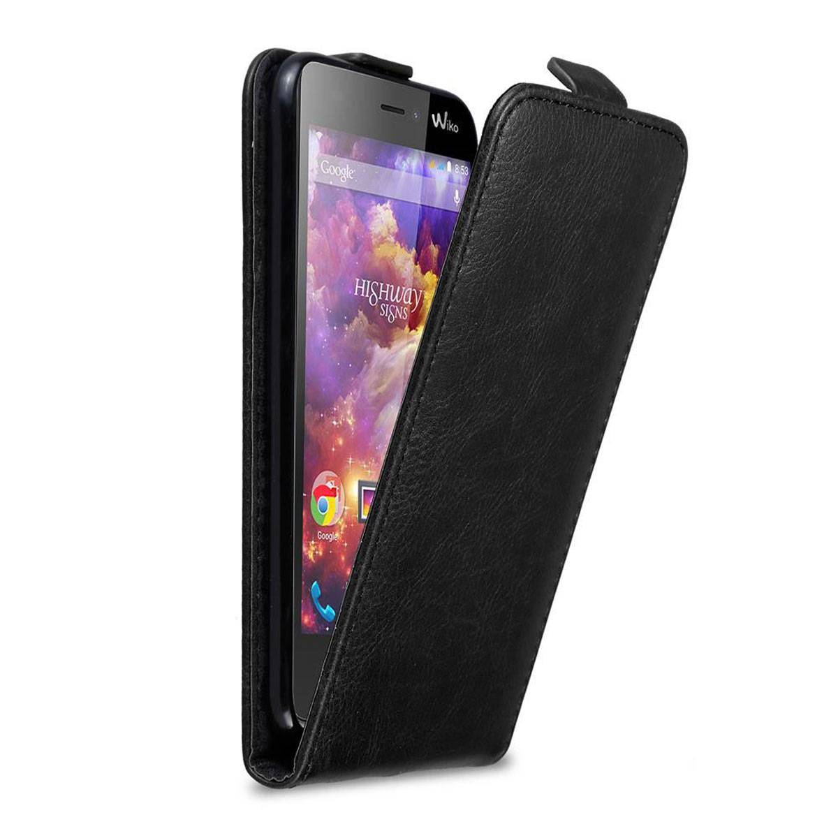 Cadorabo Hülle für Wiko HIGHWAY Schutzhülle in Schwarz Flip Handyhülle Case Cover Etui Kunstleder