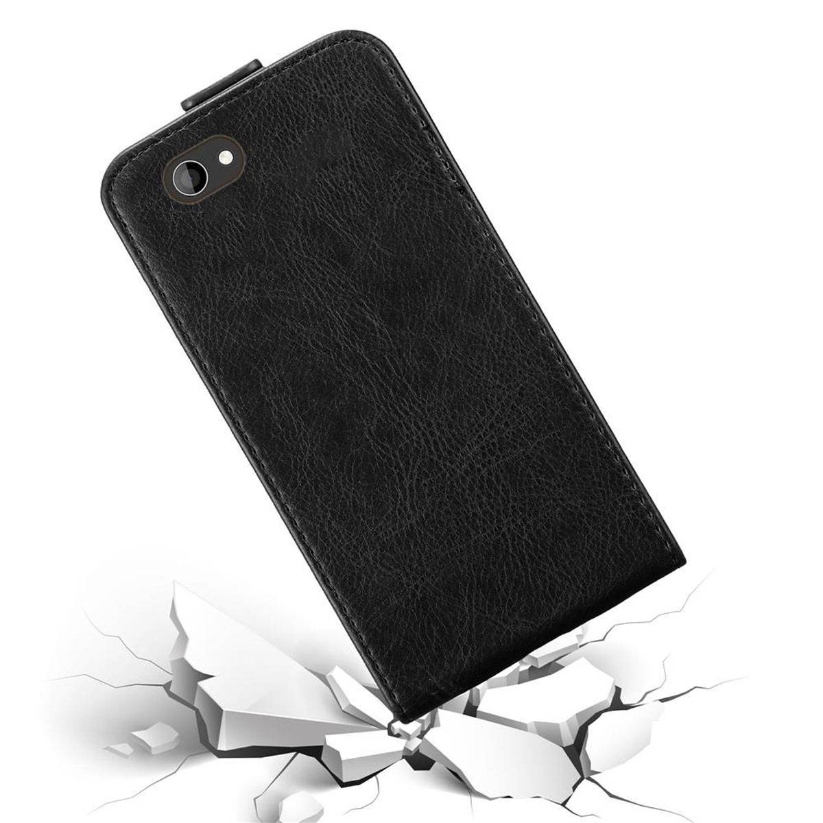 Cadorabo Hülle für Wiko HIGHWAY Schutzhülle in Schwarz Flip Handyhülle Case Cover Etui Kunstleder