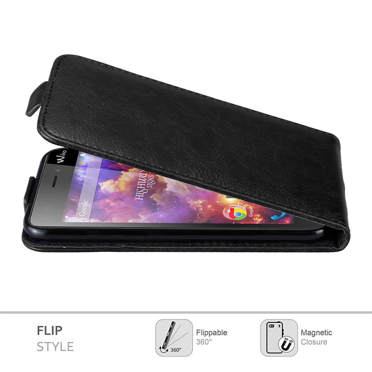 Cadorabo Hülle für Wiko HIGHWAY Schutzhülle in Schwarz Flip Handyhülle Case Cover Etui Kunstleder