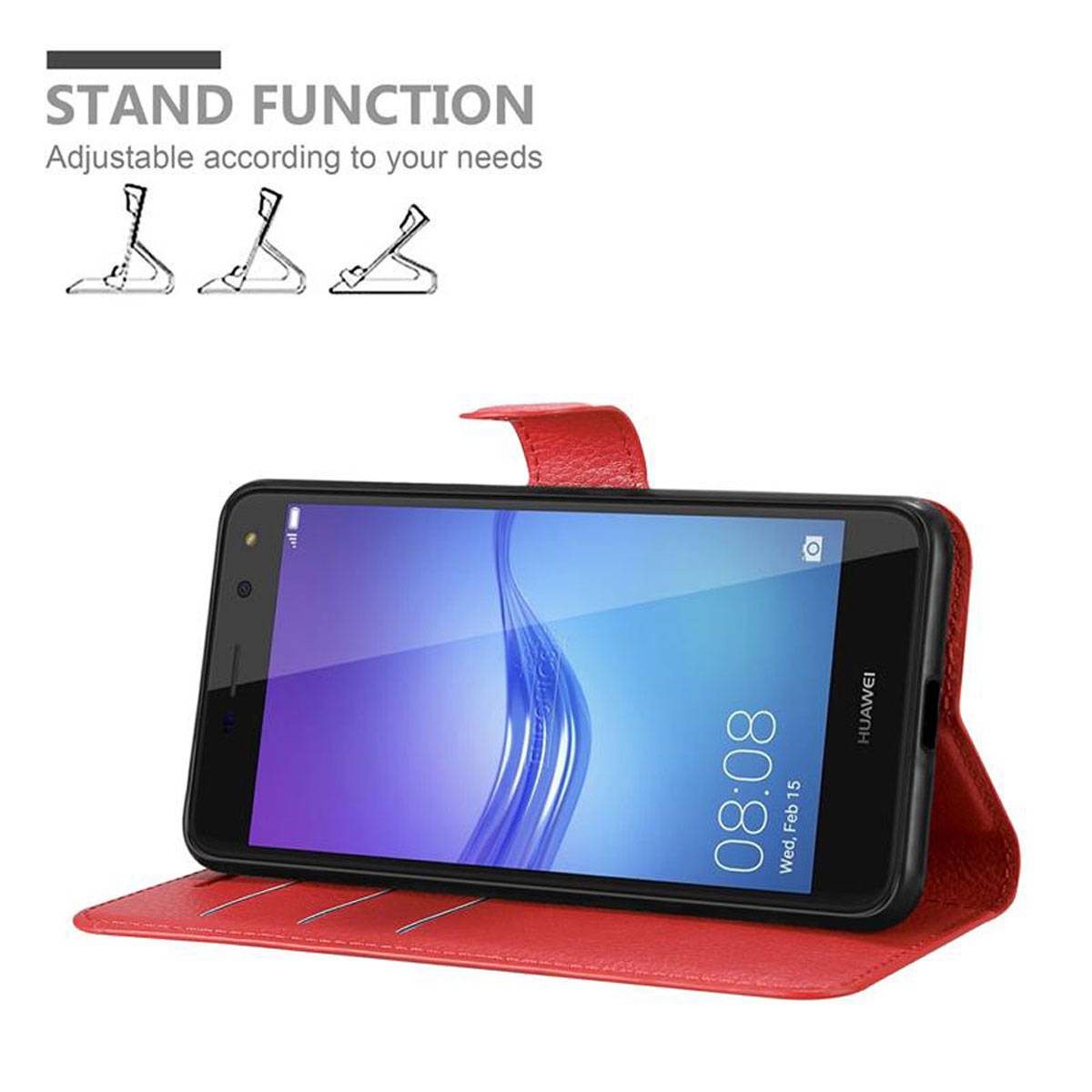 Cadorabo Hülle für Huawei Y5 2017 / Y6 2017 Schutz Hülle in Rot Handyhülle Etui Case Cover Magnetverschluss