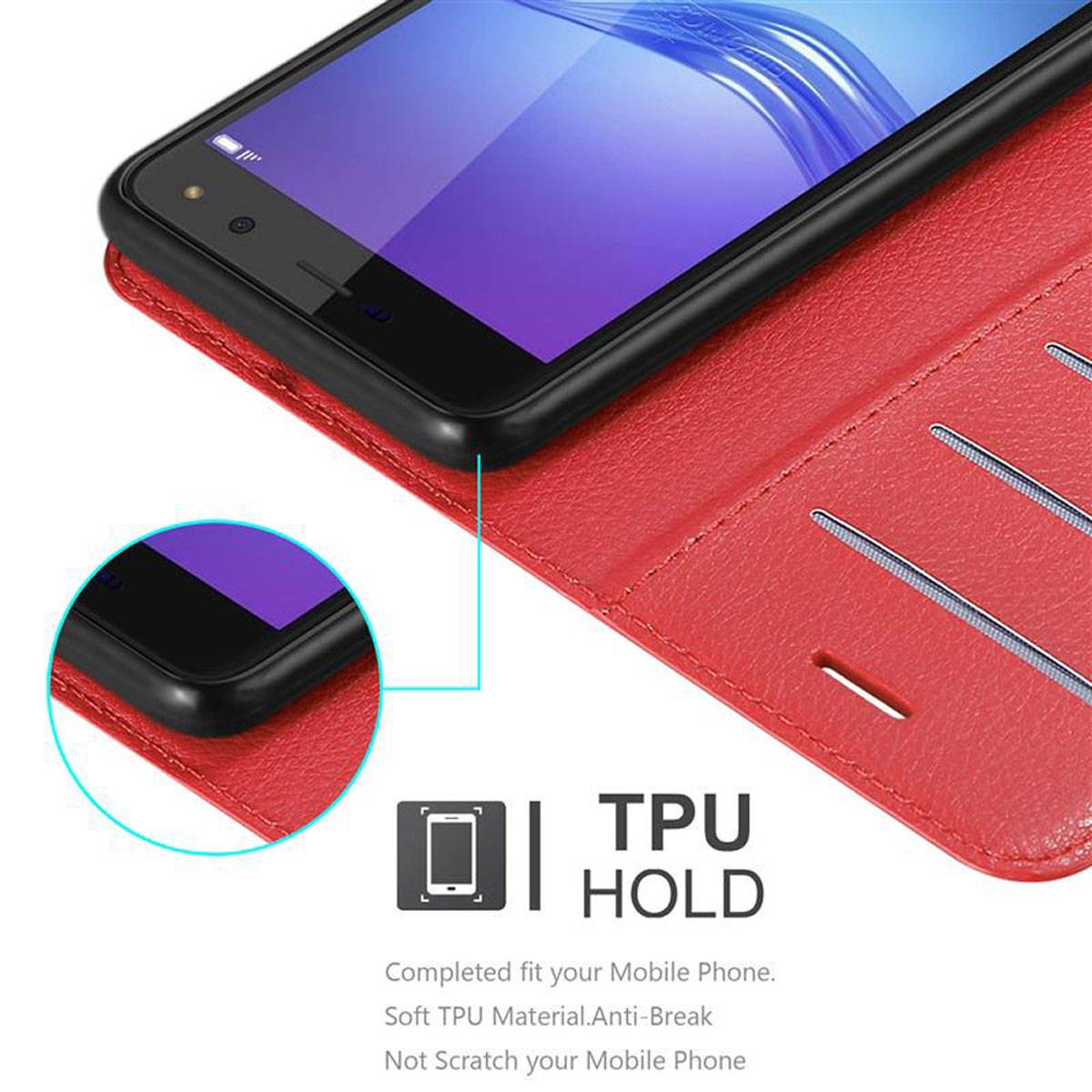 Cadorabo Hülle für Huawei Y5 2017 / Y6 2017 Schutz Hülle in Rot Handyhülle Etui Case Cover Magnetverschluss