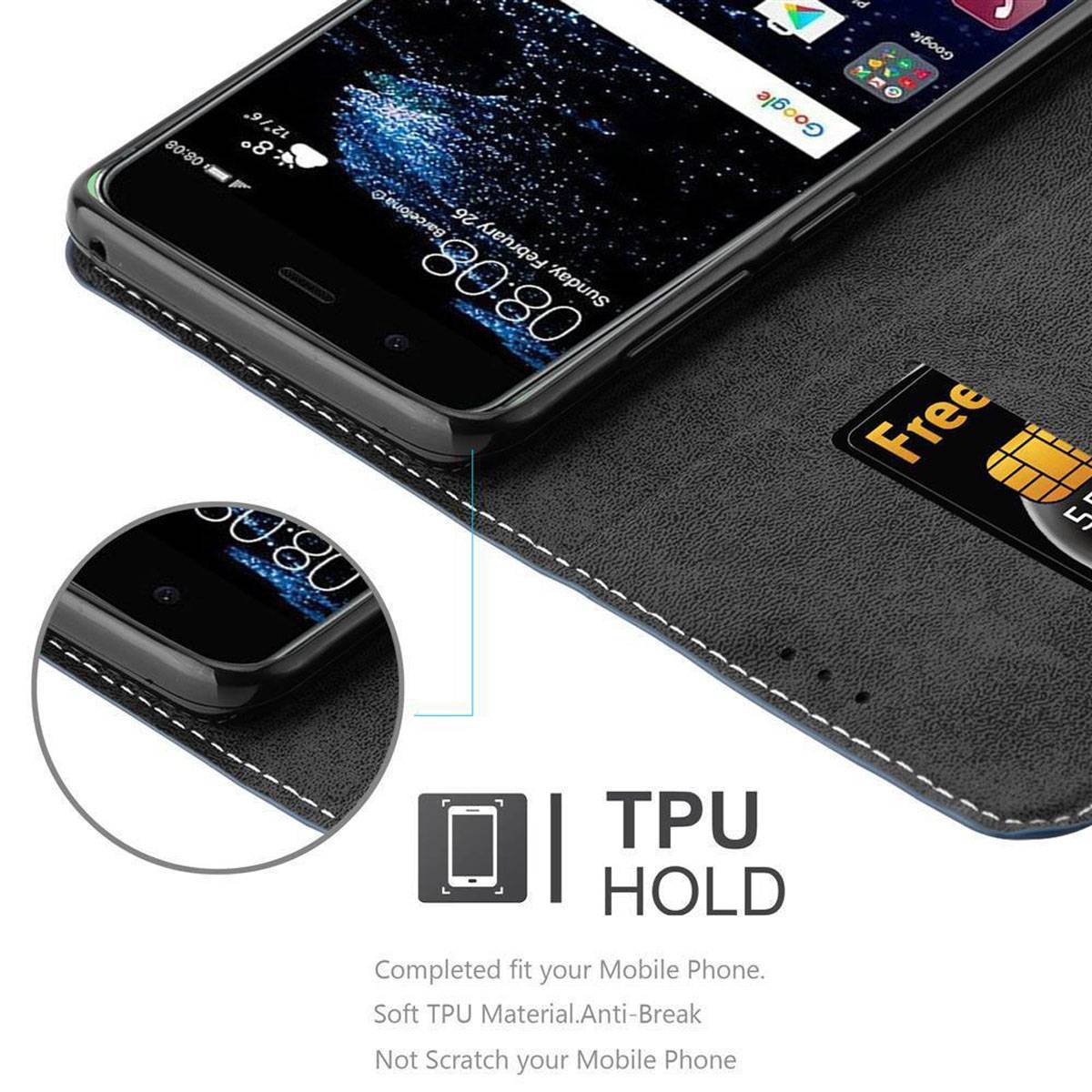 Cadorabo Hülle für Huawei P10 Schutzhülle in Blau SHandyhülle Book Case Etui Kunstleder