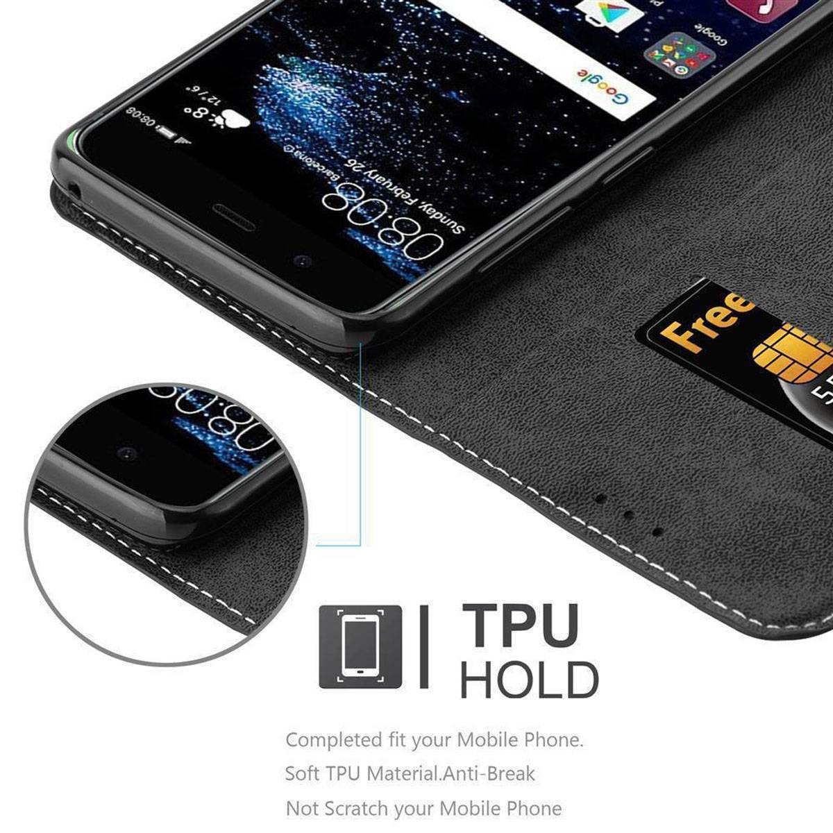 Cadorabo Hülle für Huawei P10 Schutzhülle in Schwarz SHandyhülle Book Case Etui Kunstleder