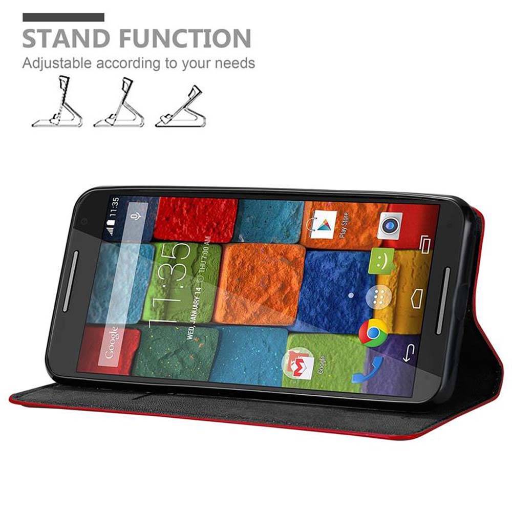 Cadorabo Hülle für Motorola MOTO X2 Schutz Hülle in Rot Handyhülle Etui Case Cover Magnetverschluss