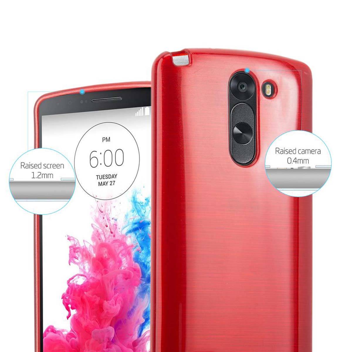 Cadorabo Hülle für LG G3 STYLUS Schutz Hülle in Rot Schutzhülle TPU Silikon Etui Case Cover