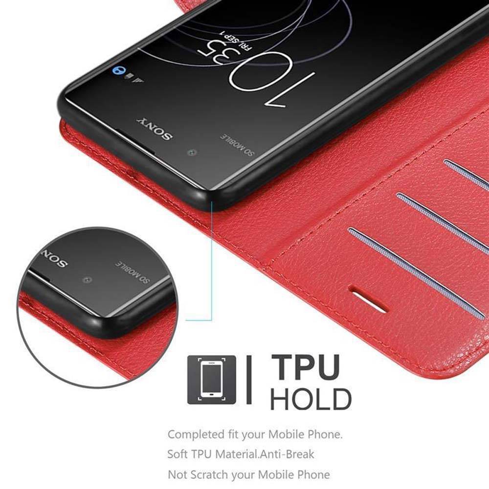 Cadorabo Hülle für Sony Xperia XA1 PLUS Schutz Hülle in Rot Handyhülle Etui Case Cover Magnetverschluss
