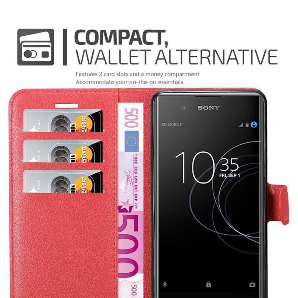 Cadorabo Hülle für Sony Xperia XA1 PLUS Schutz Hülle in Rot Handyhülle Etui Case Cover Magnetverschluss