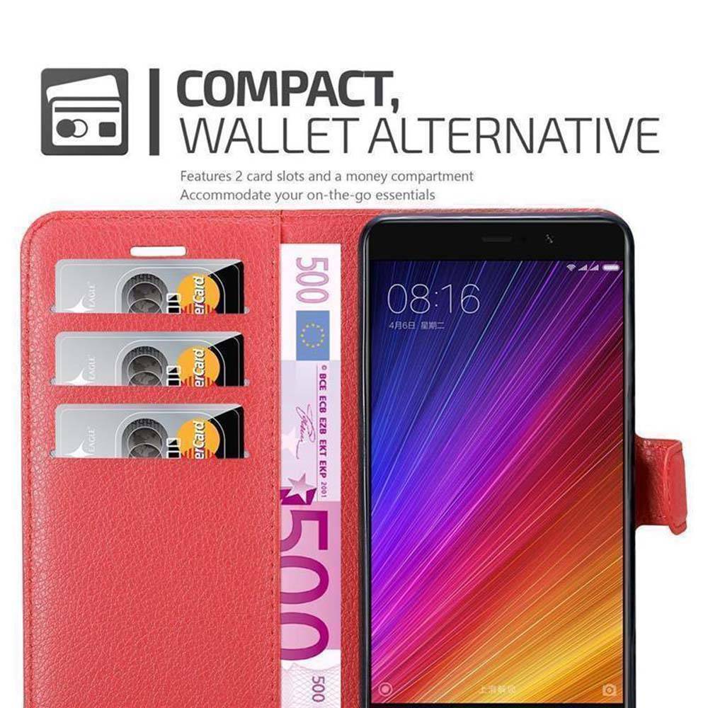 Cadorabo Hülle für Xiaomi Mi 5s PLUS Schutz Hülle in Rot Handyhülle Etui Case Cover Magnetverschluss