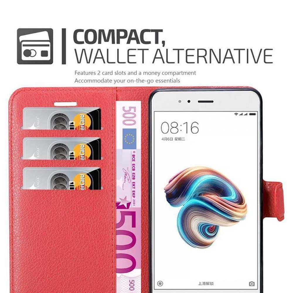 Cadorabo Hülle für Xiaomi Mi A1 / Mi 5X Schutz Hülle in Rot Handyhülle Etui Case Cover Magnetverschluss