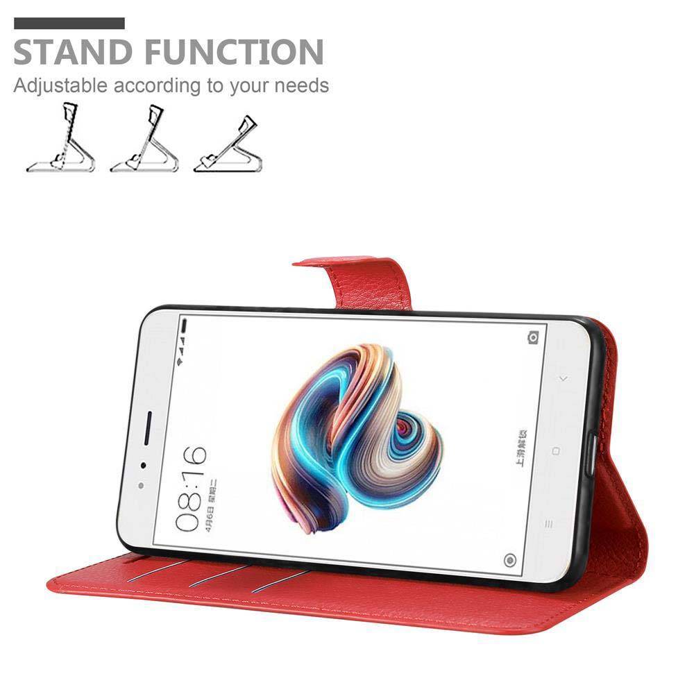 Cadorabo Hülle für Xiaomi Mi A1 / Mi 5X Schutz Hülle in Rot Handyhülle Etui Case Cover Magnetverschluss
