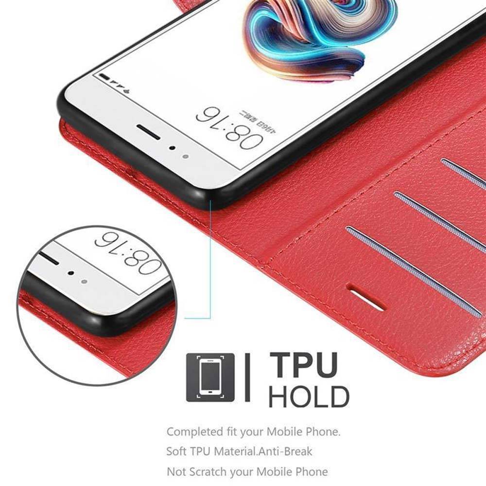 Cadorabo Hülle für Xiaomi Mi A1 / Mi 5X Schutz Hülle in Rot Handyhülle Etui Case Cover Magnetverschluss