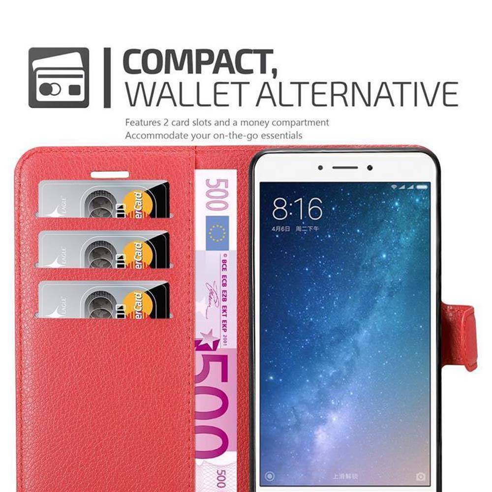 Cadorabo Hülle für Xiaomi Mi MAX 2 Schutz Hülle in Rot Handyhülle Etui Case Cover Magnetverschluss