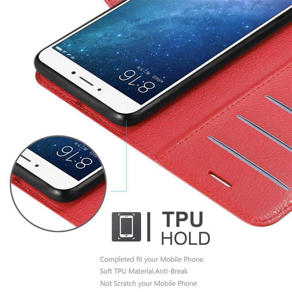 Cadorabo Hülle für Xiaomi Mi MAX 2 Schutz Hülle in Rot Handyhülle Etui Case Cover Magnetverschluss