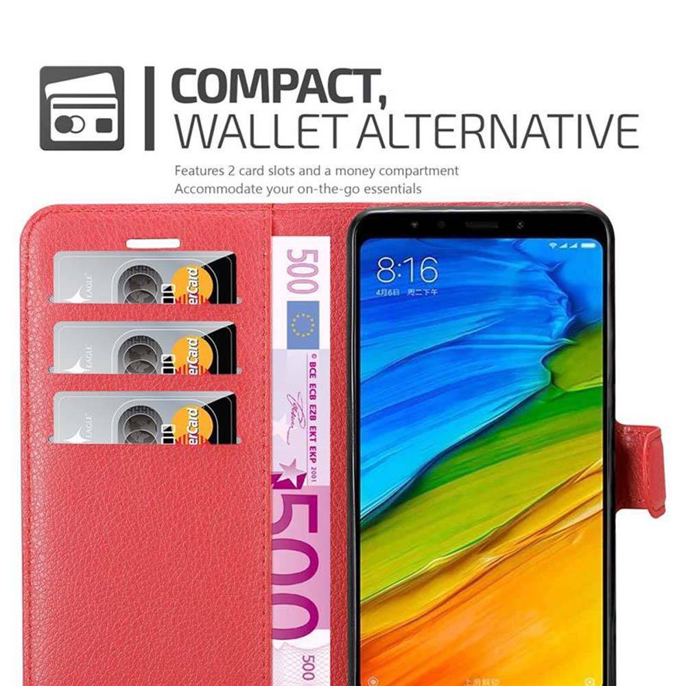 Cadorabo Hülle für Xiaomi RedMi NOTE 5 Schutz Hülle in Rot Handyhülle Etui Case Cover Magnetverschluss