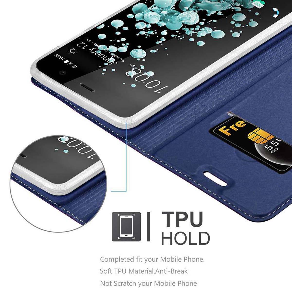 Cadorabo Handyhülle für HTC U PLAY Schutz Hülle in Blau Cover Etui Book Case Booklet