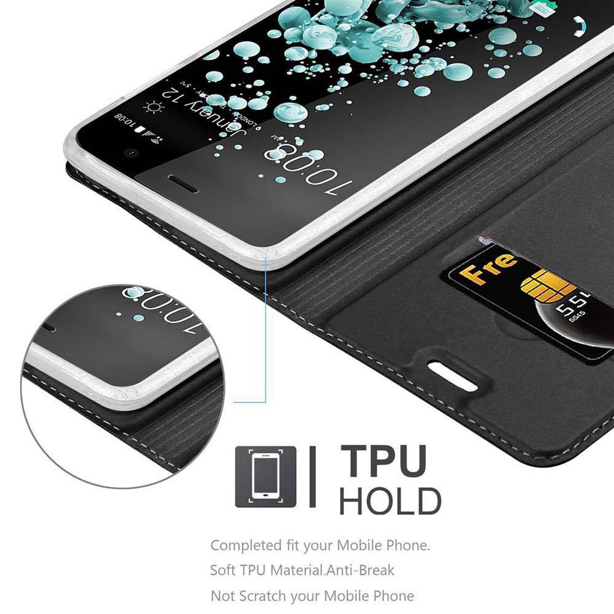 Cadorabo Handyhülle für HTC U PLAY Schutz Hülle in Schwarz Cover Etui Book Case Booklet