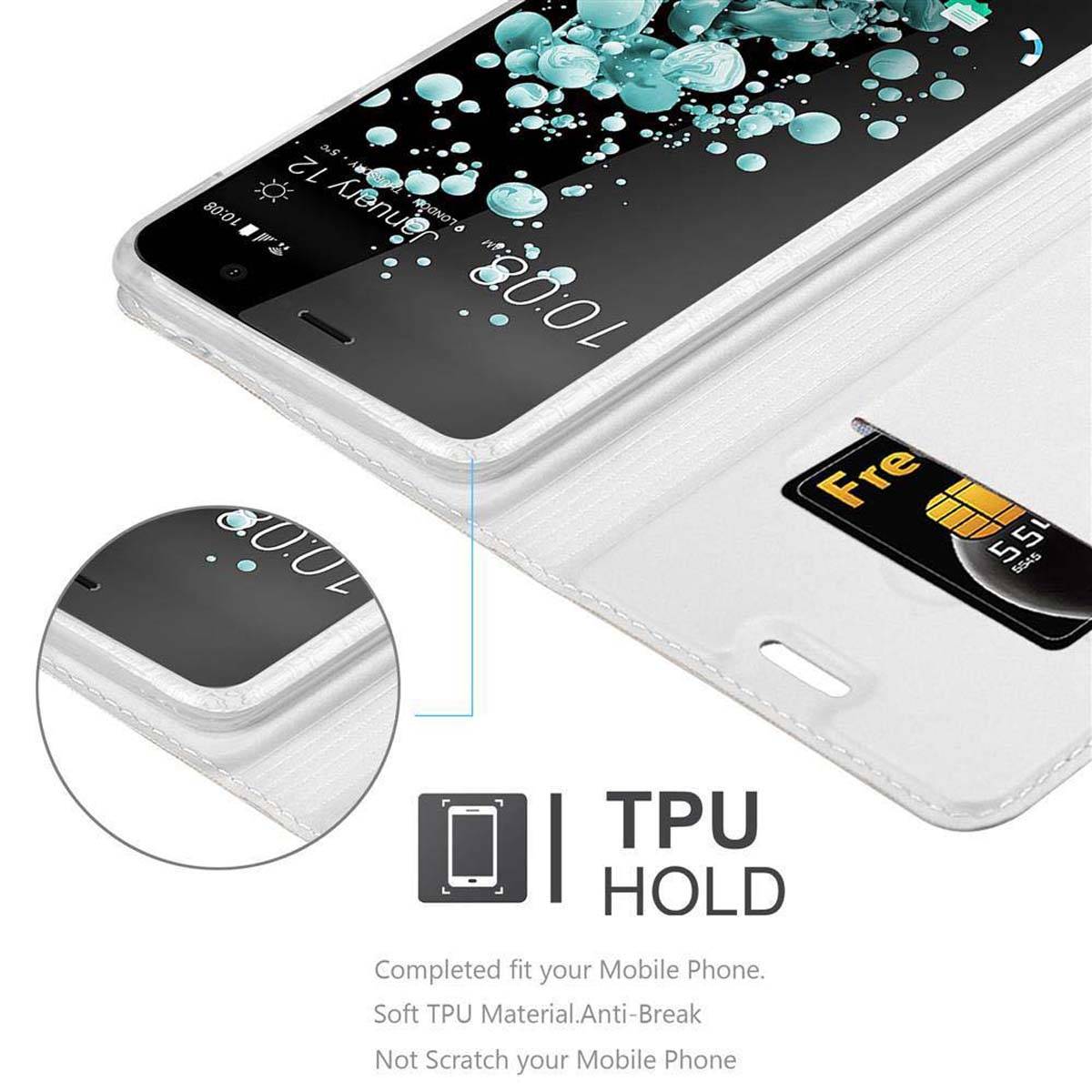 Cadorabo Handyhülle für HTC U PLAY Schutz Hülle in Silber Cover Etui Book Case Booklet