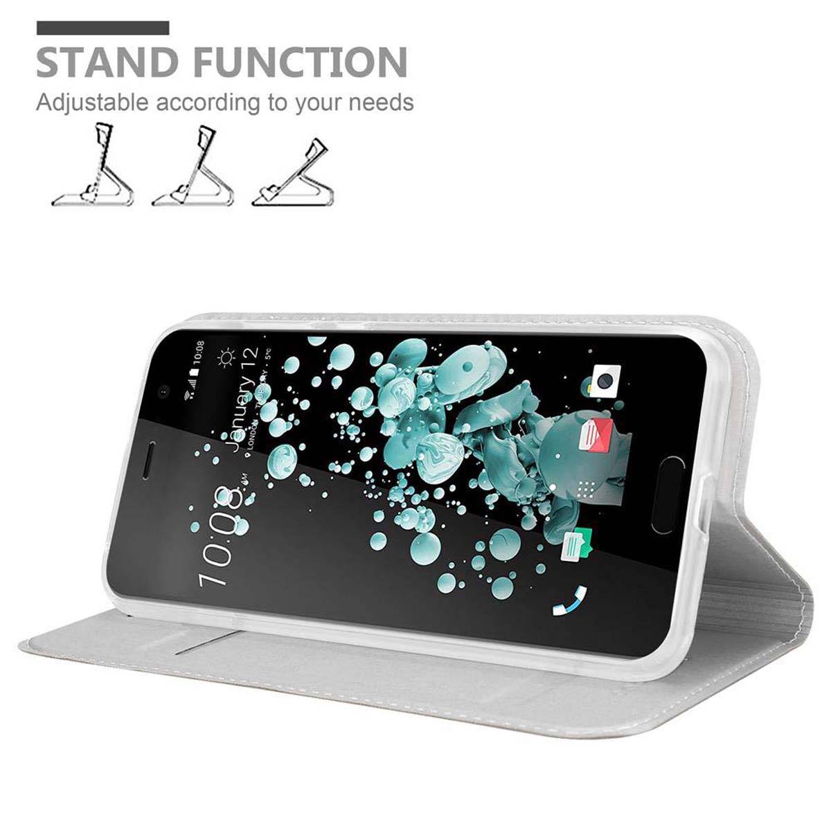 Cadorabo Handyhülle für HTC U PLAY Schutz Hülle in Silber Cover Etui Book Case Booklet