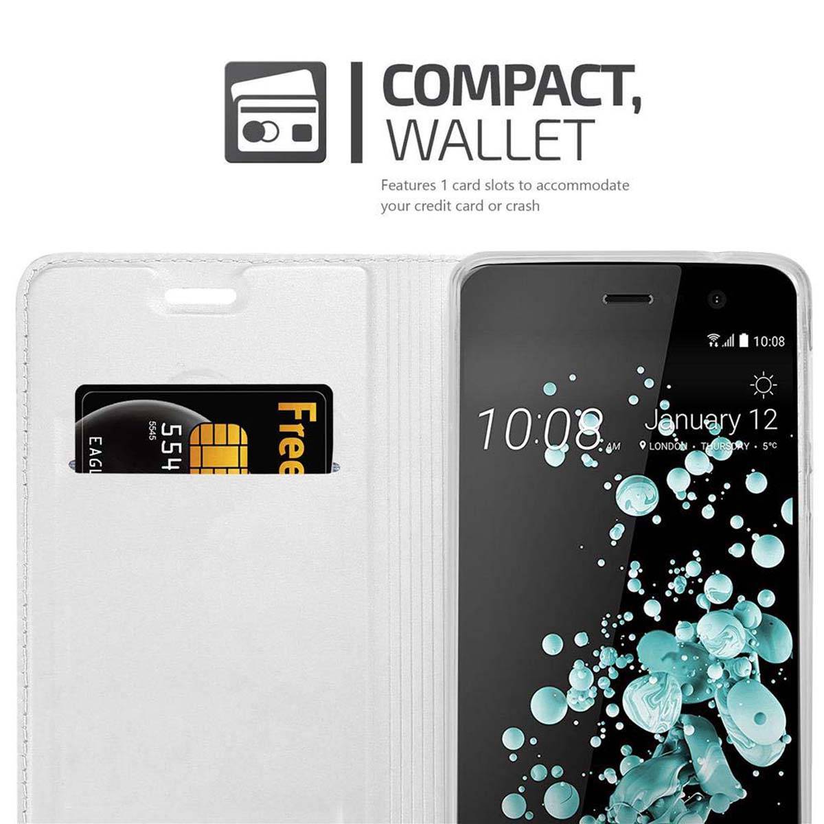 Cadorabo Handyhülle für HTC U PLAY Schutz Hülle in Silber Cover Etui Book Case Booklet