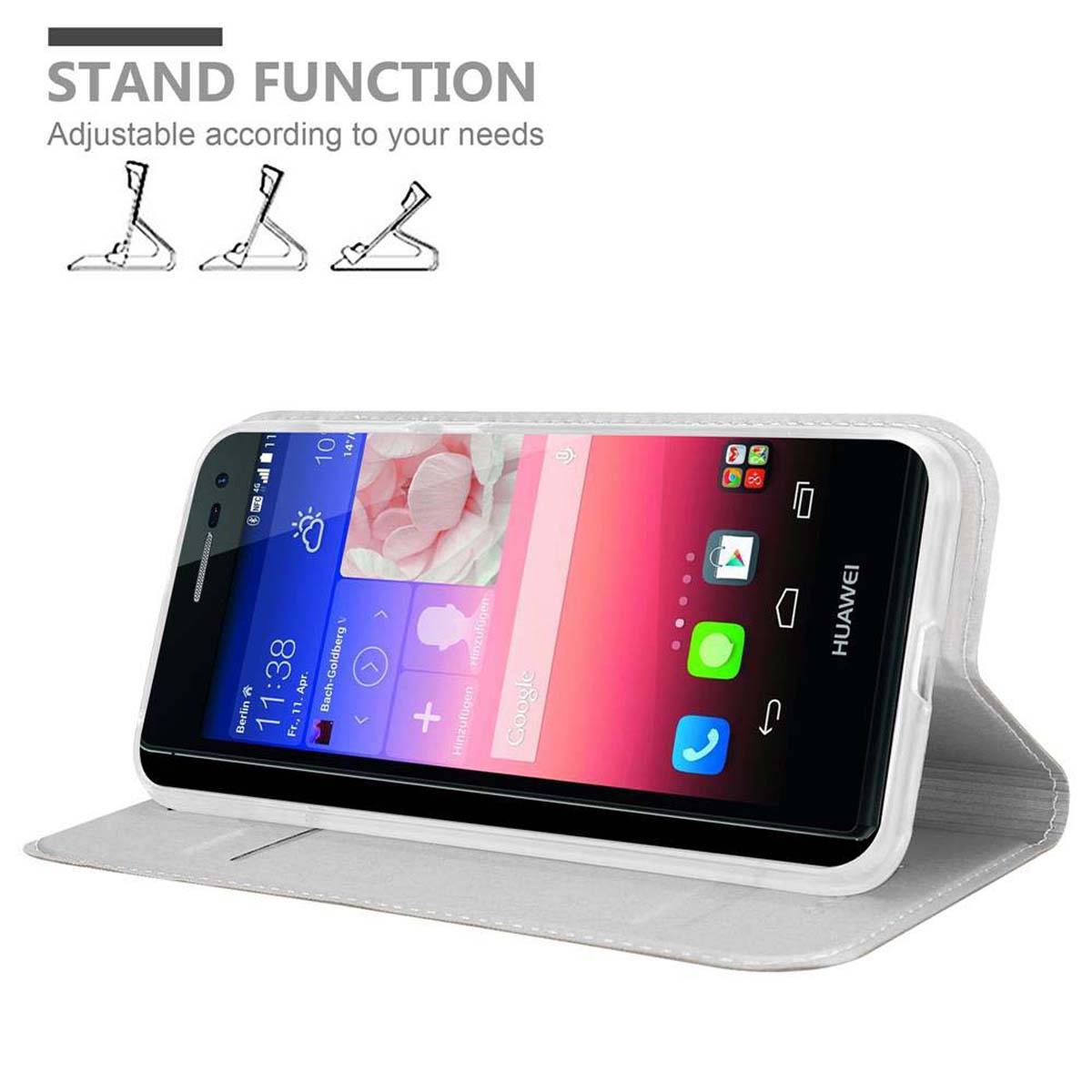 Cadorabo Handyhülle für Huawei ASCEND P7 Schutz Hülle in Silber Cover Etui Book Case Booklet