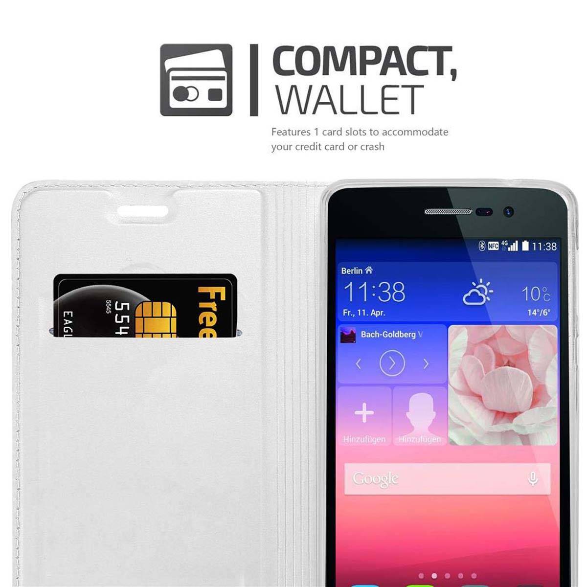Cadorabo Handyhülle für Huawei ASCEND P7 Schutz Hülle in Silber Cover Etui Book Case Booklet