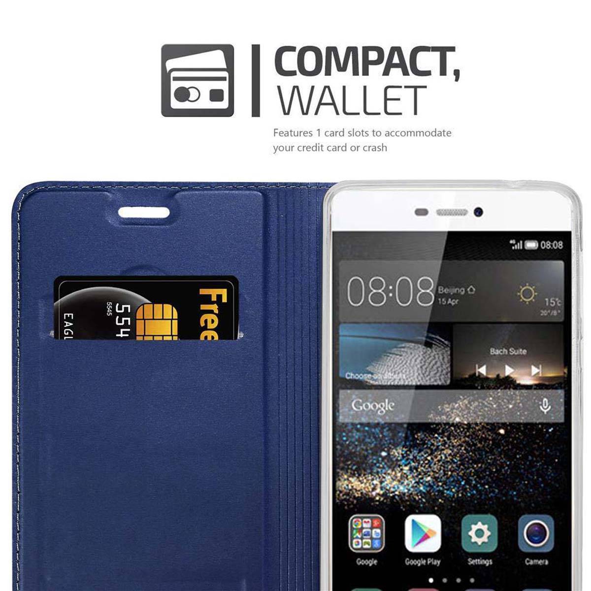 Cadorabo Handyhülle für Huawei P8 Schutz Hülle in Blau Cover Etui Book Case Booklet