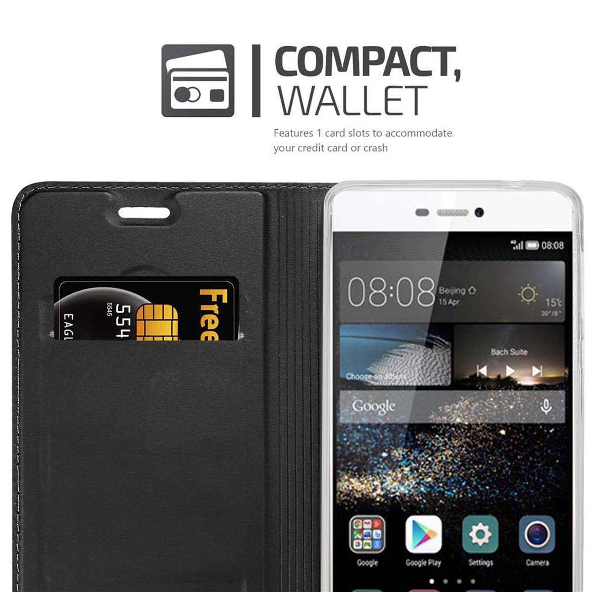Cadorabo Handyhülle für Huawei P8 Schutz Hülle in Schwarz Cover Etui Book Case Booklet