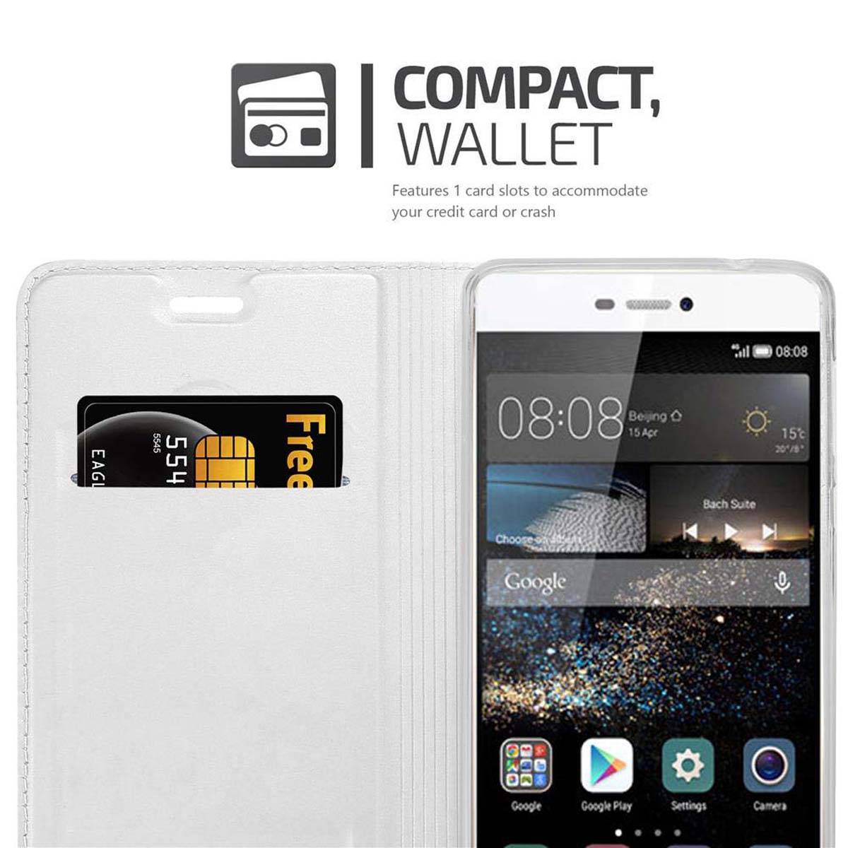 Cadorabo Handyhülle für Huawei P8 Schutz Hülle in Silber Cover Etui Book Case Booklet