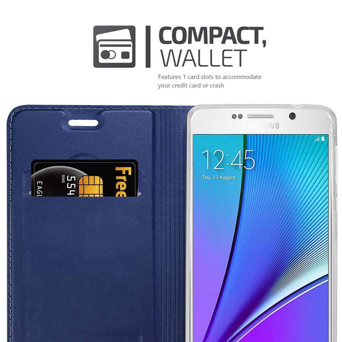 Cadorabo Handyhülle für Samsung Galaxy NOTE 5 Schutz Hülle in Blau Cover Etui Book Case Booklet