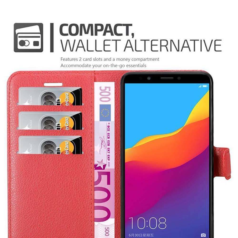 Cadorabo Hülle für Honor 7C / Huawei Y7 2018 Schutz Hülle in Rot Handyhülle Etui Case Cover Magnetverschluss