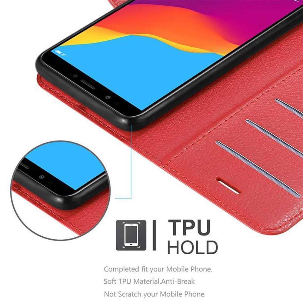 Cadorabo Hülle für Honor 7C / Huawei Y7 2018 Schutz Hülle in Rot Handyhülle Etui Case Cover Magnetverschluss