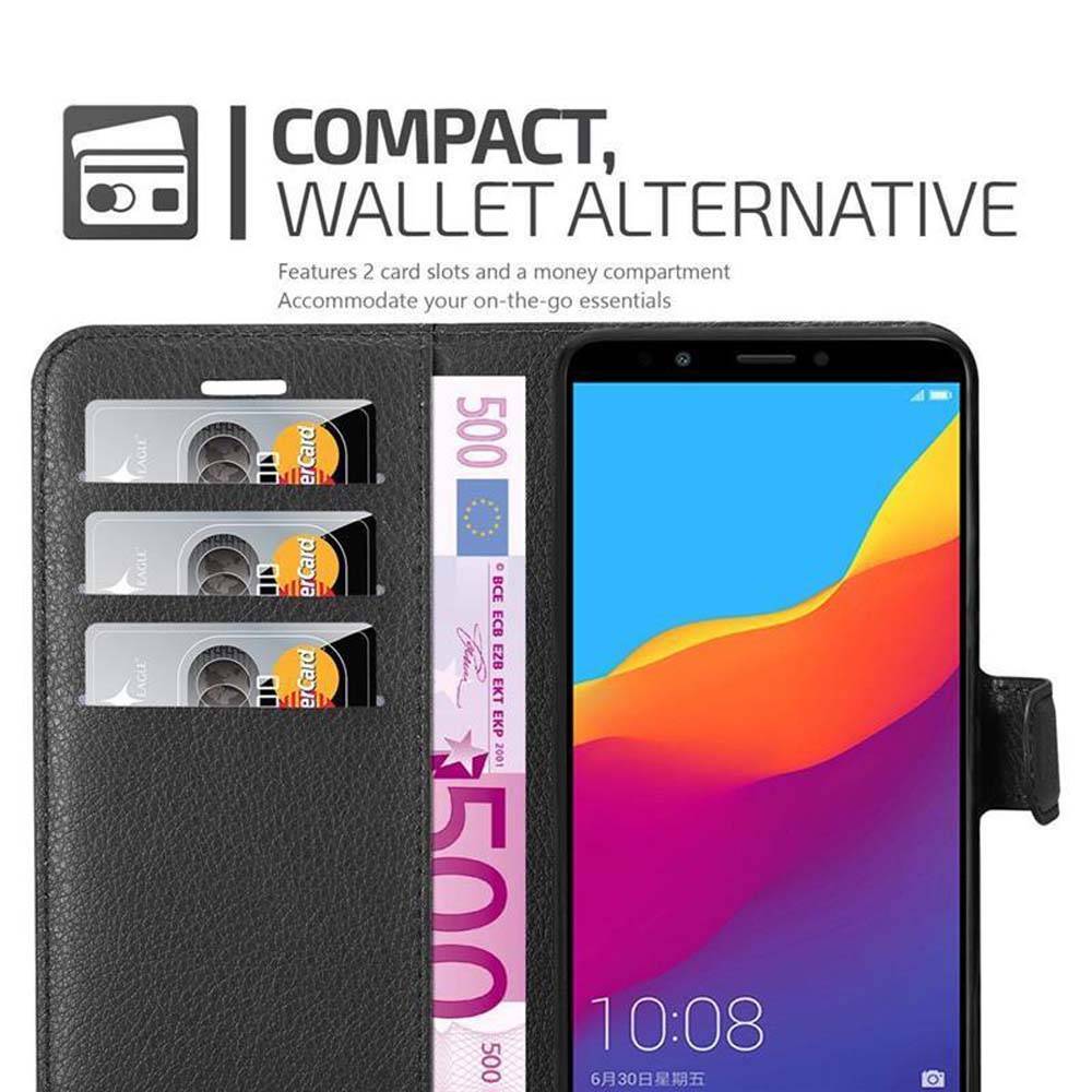 Cadorabo Hülle für Honor 7C / Huawei Y7 2018 Schutz Hülle in Schwarz Handyhülle Etui Case Cover Magnetverschluss
