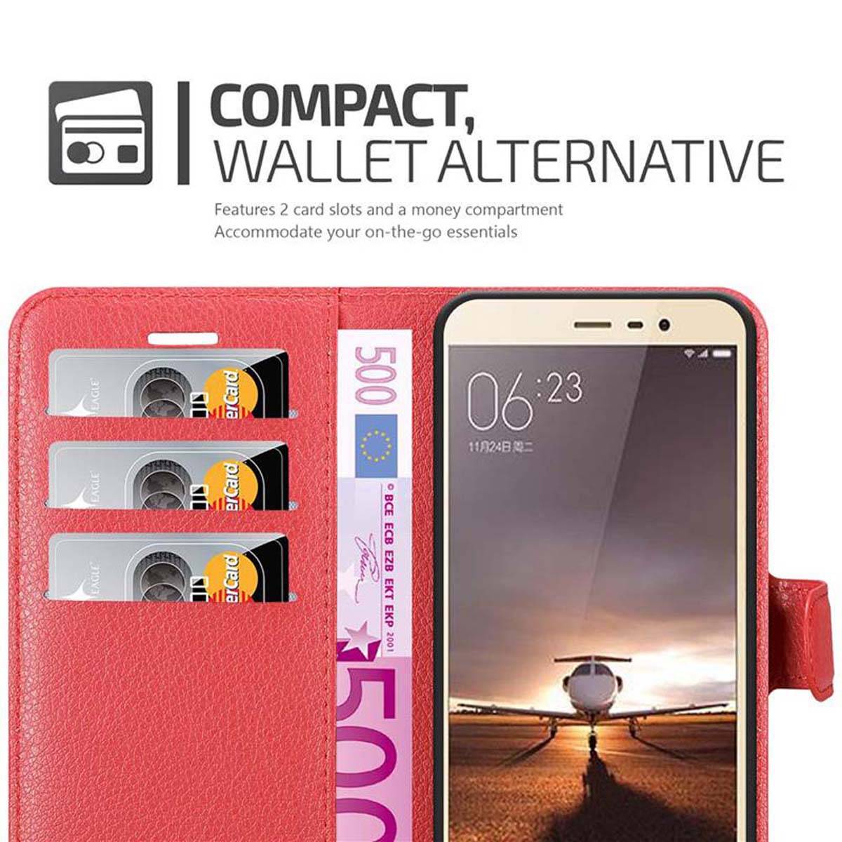 Cadorabo Hülle für Xiaomi RedMi PRO Schutz Hülle in Rot Handyhülle Etui Case Cover Magnetverschluss
