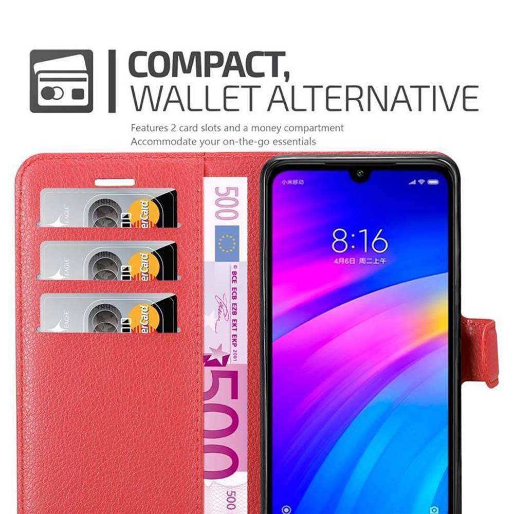 Cadorabo Hülle für Xiaomi RedMi 7 Schutz Hülle in Rot Handyhülle Etui Case Cover Magnetverschluss