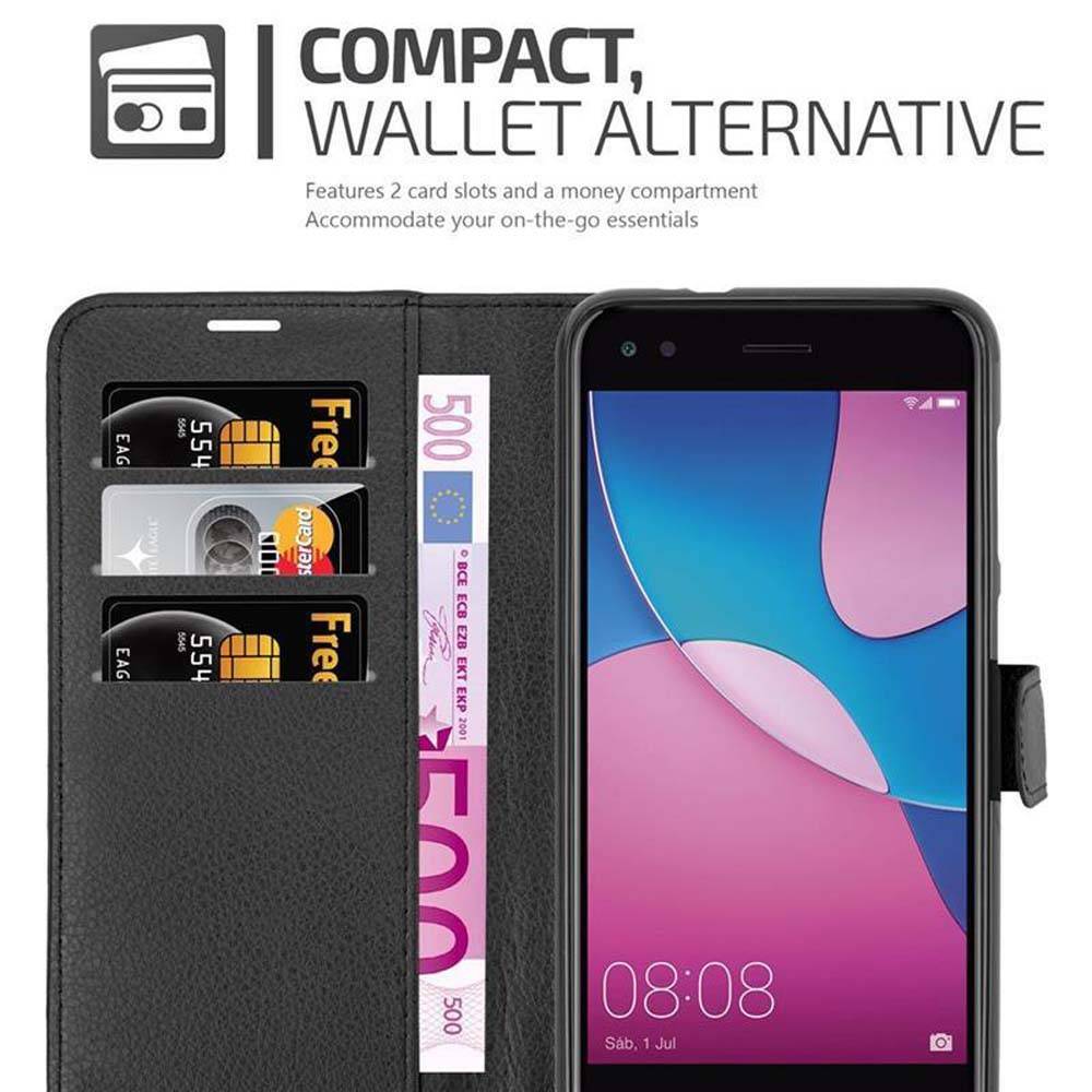 Cadorabo Hülle für Huawei Enjoy 7 Schutz Hülle in Schwarz Handyhülle Etui Case Cover Magnetverschluss