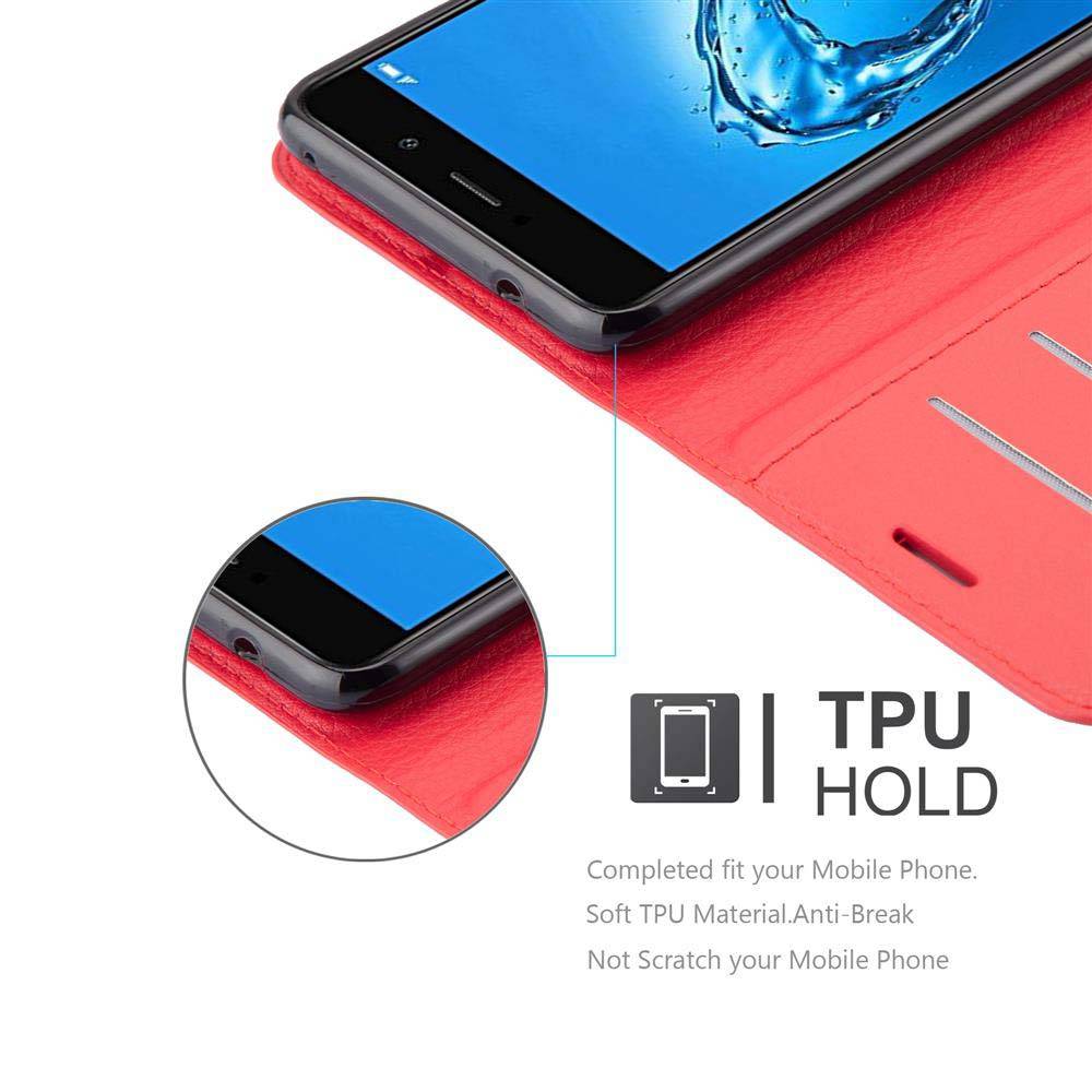 Cadorabo Hülle für Huawei Enjoy 7 PLUS Schutz Hülle in Rot Handyhülle Etui Case Cover Magnetverschluss