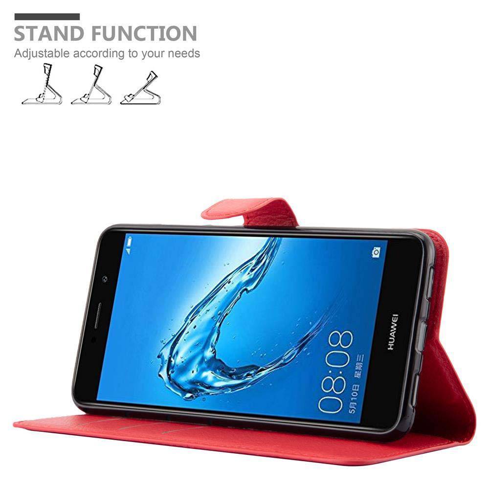 Cadorabo Hülle für Huawei Enjoy 7 PLUS Schutz Hülle in Rot Handyhülle Etui Case Cover Magnetverschluss