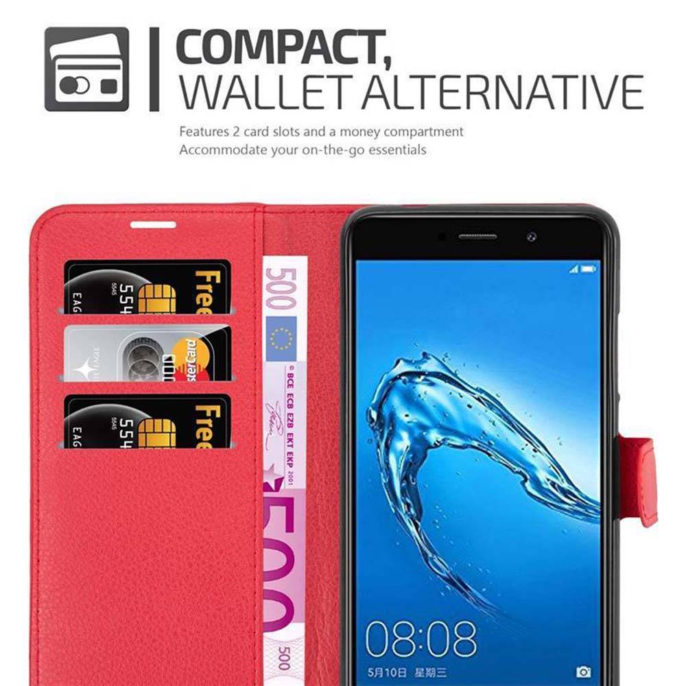 Cadorabo Hülle für Huawei Enjoy 7 PLUS Schutz Hülle in Rot Handyhülle Etui Case Cover Magnetverschluss