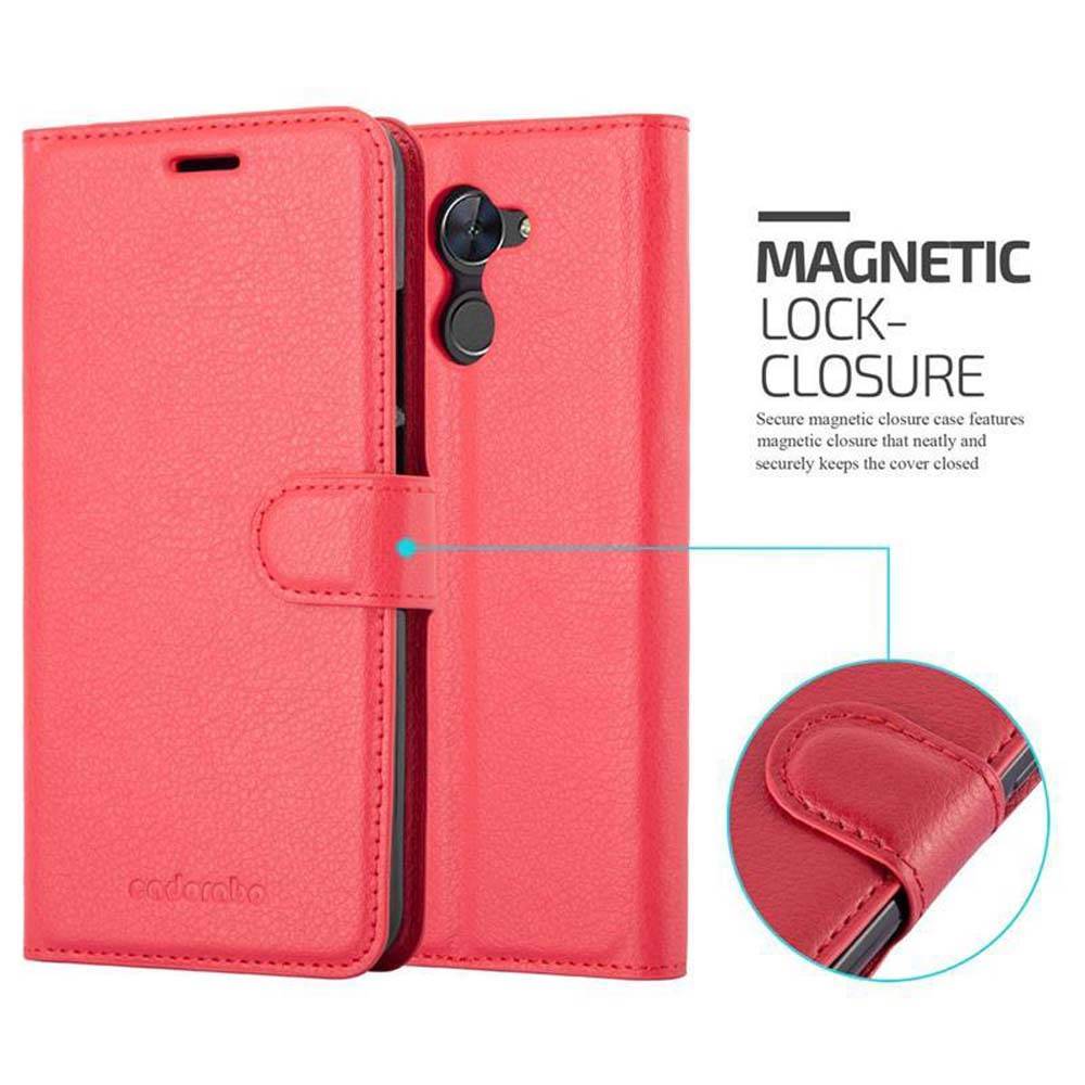 Cadorabo Hülle für Huawei Enjoy 7 PLUS Schutz Hülle in Rot Handyhülle Etui Case Cover Magnetverschluss