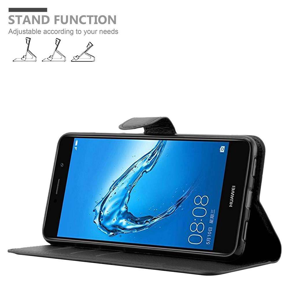 Cadorabo Hülle für Huawei Enjoy 7 PLUS Schutz Hülle in Schwarz Handyhülle Etui Case Cover Magnetverschluss