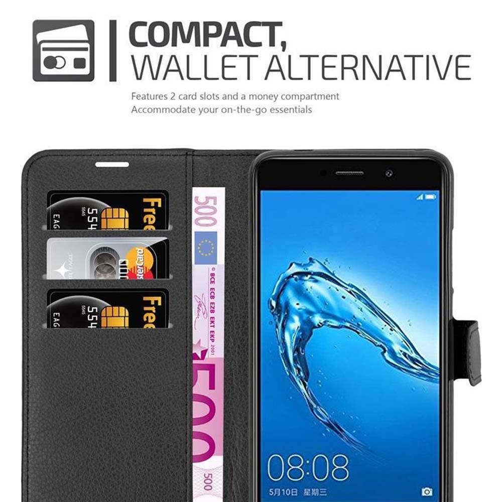 Cadorabo Hülle für Huawei Enjoy 7 PLUS Schutz Hülle in Schwarz Handyhülle Etui Case Cover Magnetverschluss