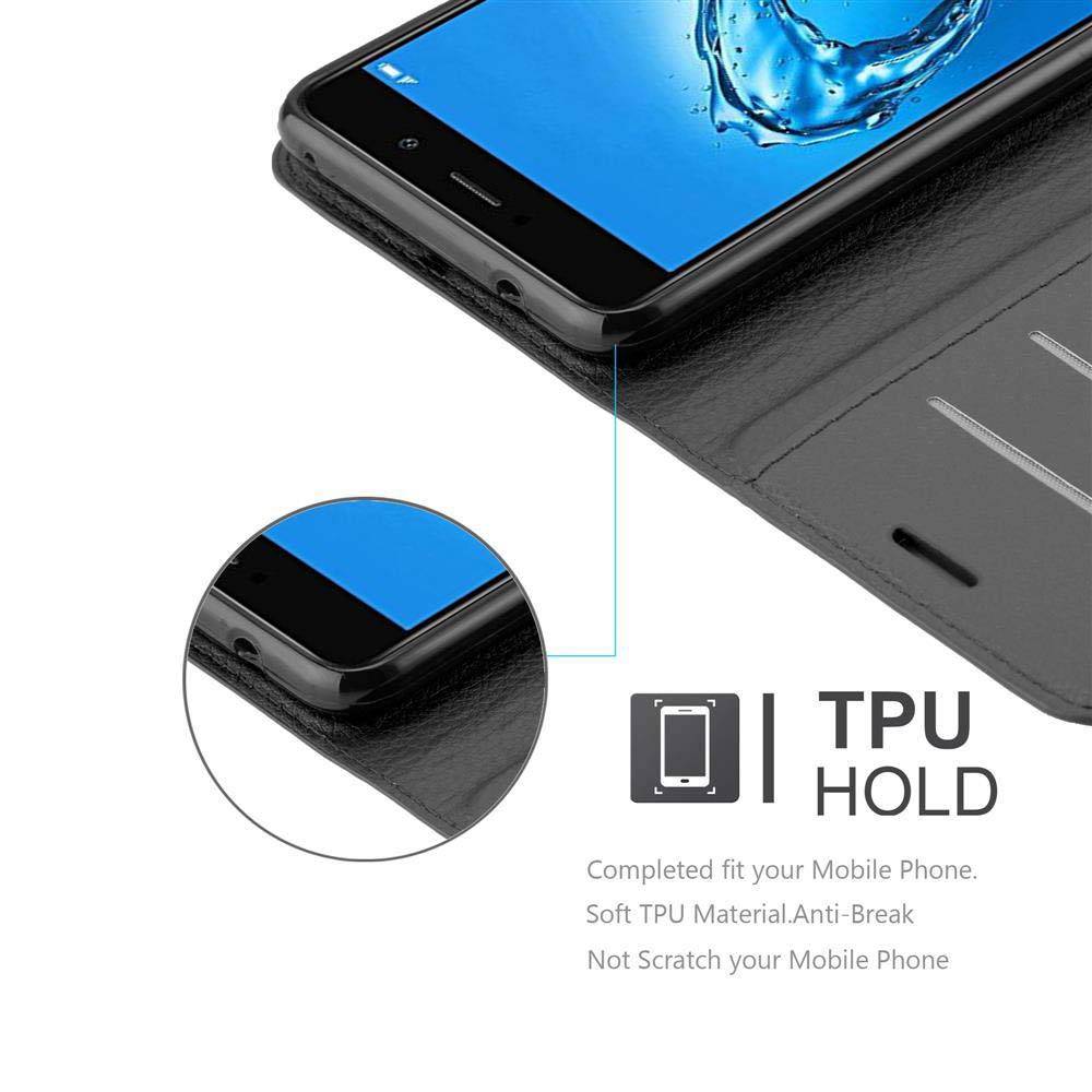 Cadorabo Hülle für Huawei Enjoy 7 PLUS Schutz Hülle in Schwarz Handyhülle Etui Case Cover Magnetverschluss