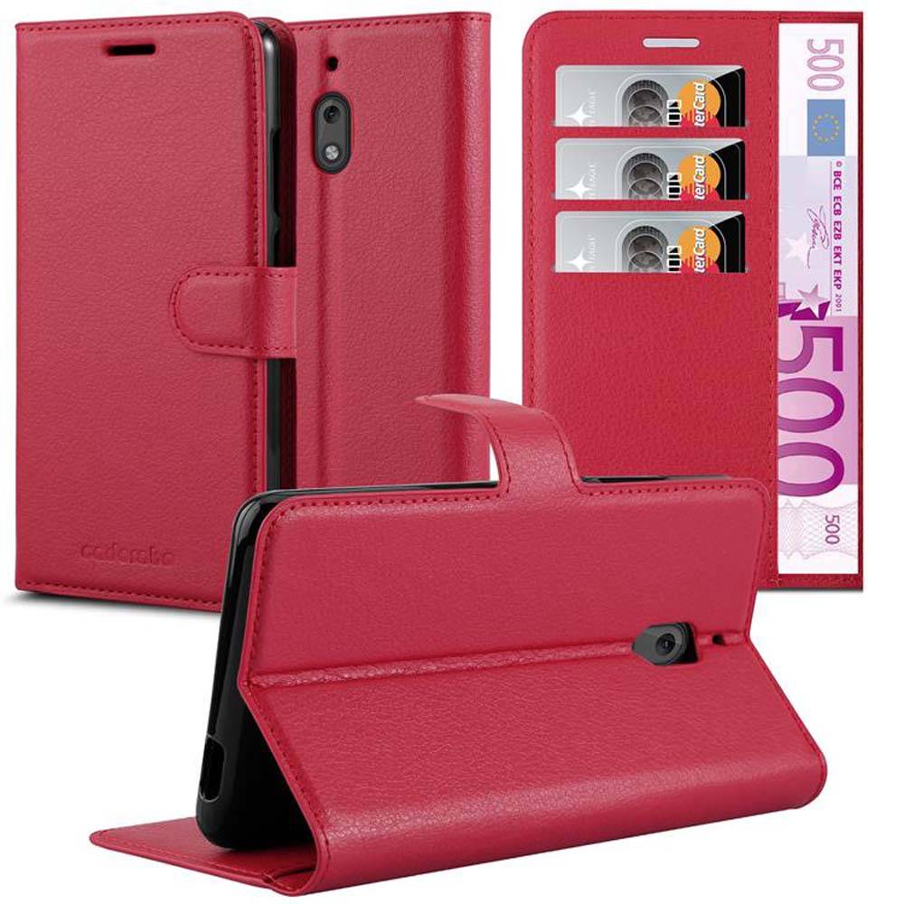 Cadorabo Hülle für Nokia 2.1 Schutz Hülle in Rot Handyhülle Etui Case Cover Magnetverschluss