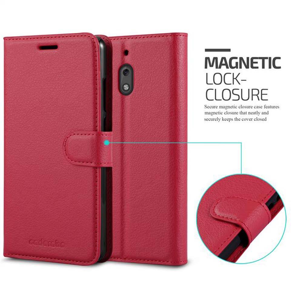 Cadorabo Hülle für Nokia 2.1 Schutz Hülle in Rot Handyhülle Etui Case Cover Magnetverschluss