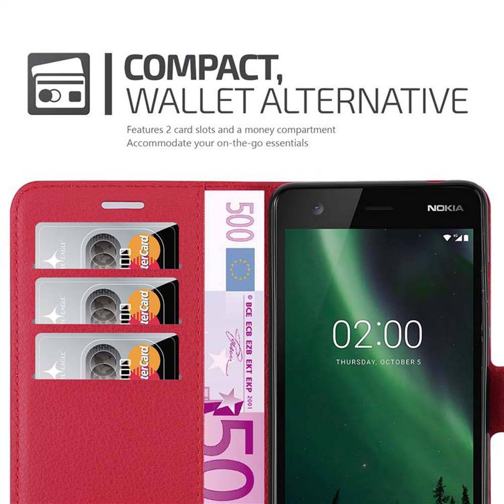 Cadorabo Hülle für Nokia 2.1 Schutz Hülle in Rot Handyhülle Etui Case Cover Magnetverschluss