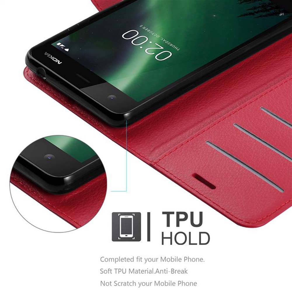 Cadorabo Hülle für Nokia 2.1 Schutz Hülle in Rot Handyhülle Etui Case Cover Magnetverschluss