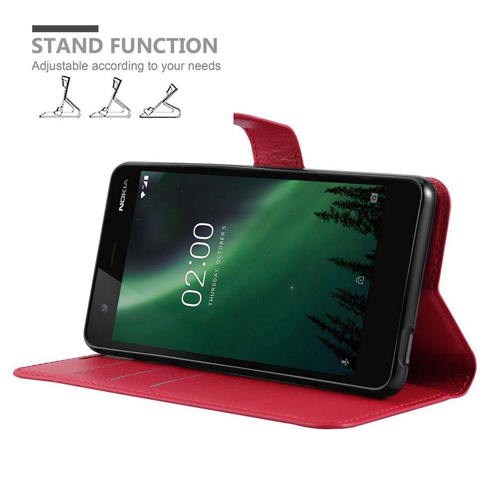 Cadorabo Hülle für Nokia 2.1 Schutz Hülle in Rot Handyhülle Etui Case Cover Magnetverschluss